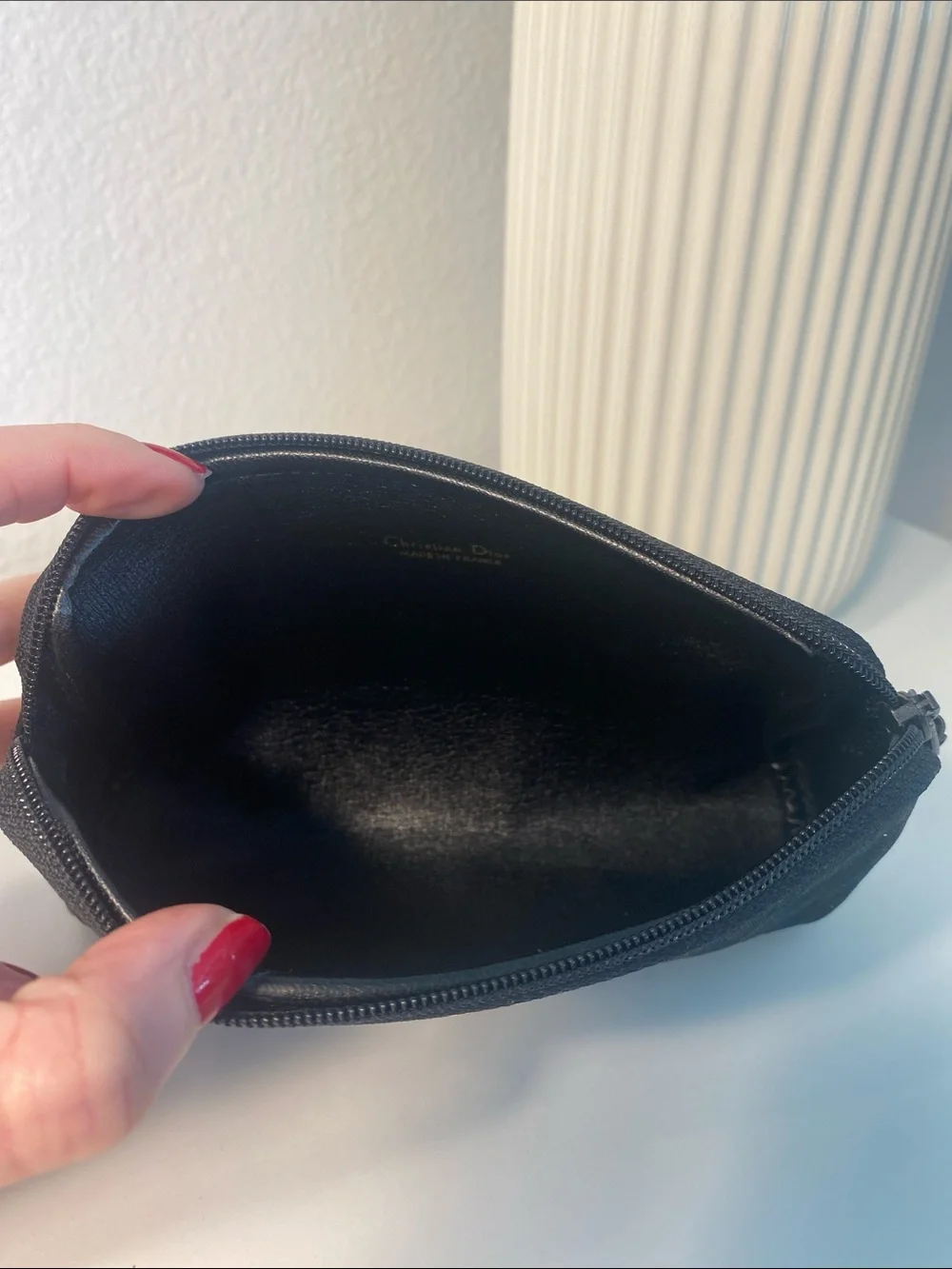 Dior Black Canvas Cosmetic Pouch with Gold Accent